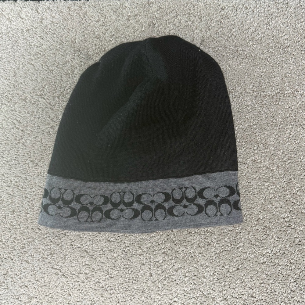 Coach Monogram Beanie Unisex One Size Black And Grey Y2K